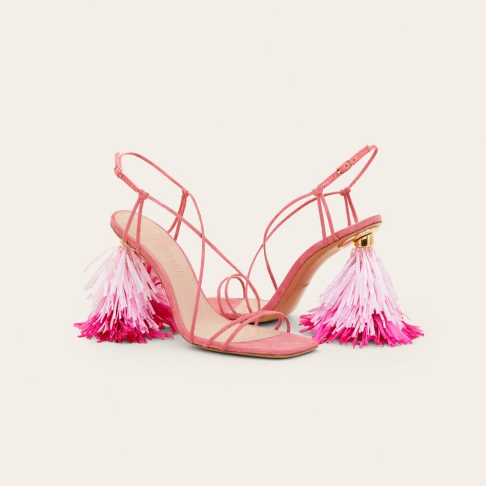 Jacquemus Ombre Pink Raphia Tasseled-heel Suede Sa